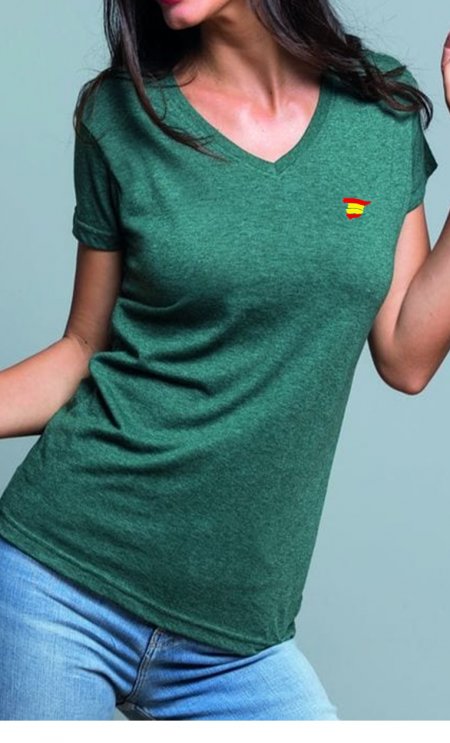 camiseta pico mujer verde jaspeado